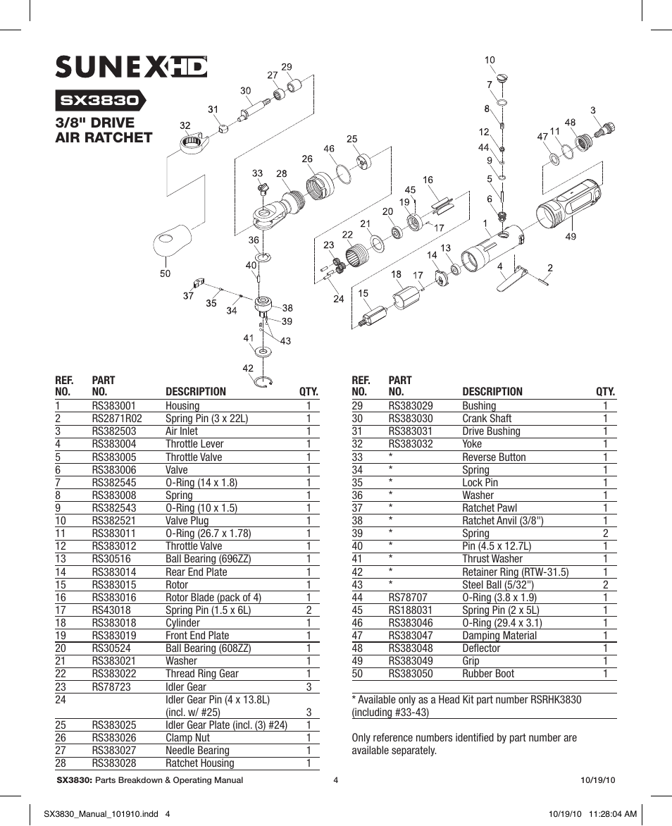 3/8" drive air ratchet | Sunex Tools SX3830 User Manual | Page 4 / 11