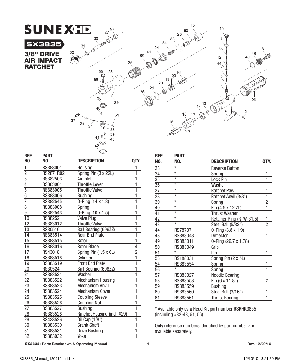 3/8" drive air impact ratchet | Sunex Tools SX3835 User Manual | Page 4 / 11