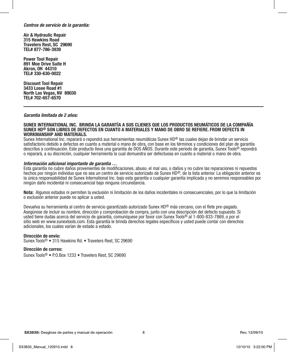 Sunex Tools SX3835 User Manual | Page 8 / 11