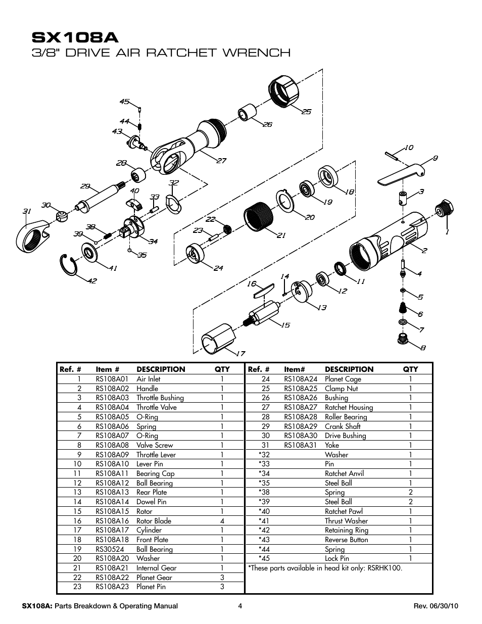 Sx108a, 3/8" drive air ratchet wrench | Sunex Tools SX108A User Manual | Page 4 / 10