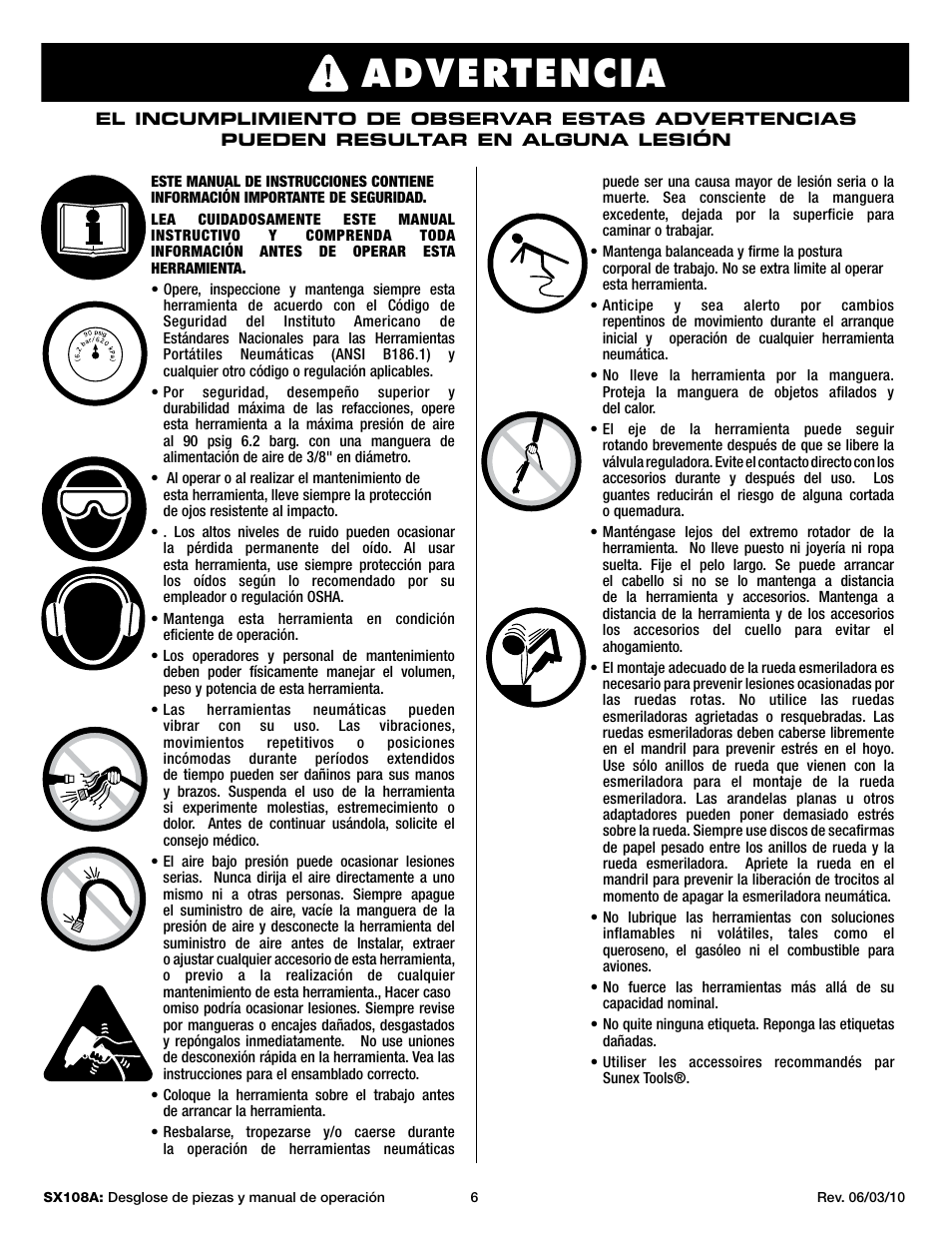 Warning, Avertissement | Sunex Tools SX108A User Manual | Page 6 / 10