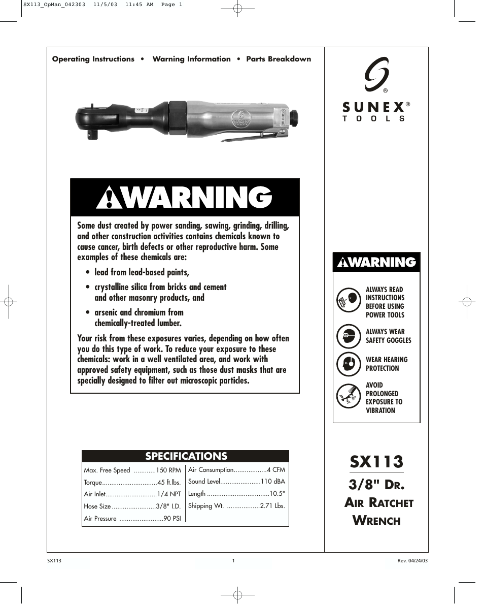 Sunex Tools SX113 User Manual | 4 pages