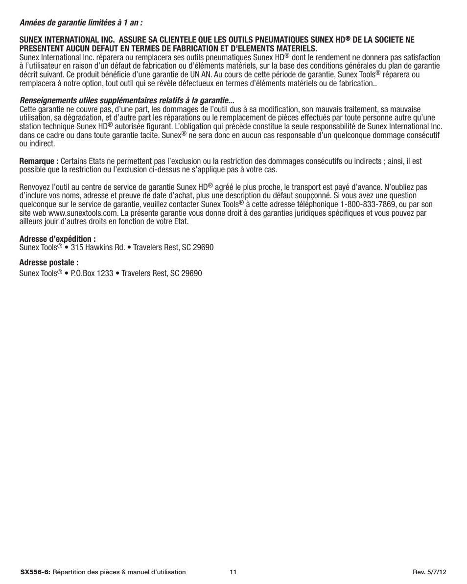 Sunex Tools SX556-6 User Manual | Page 11 / 11