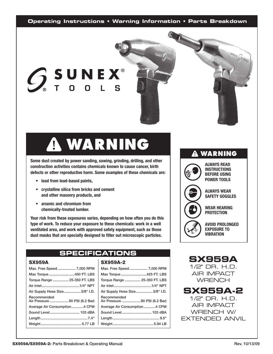 Sunex Tools SX959A-2 User Manual | 10 pages