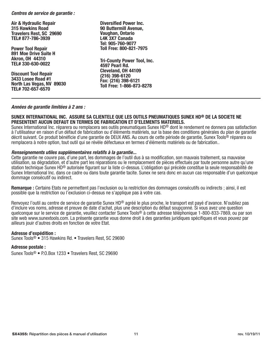 Sunex Tools SX4355 User Manual | Page 11 / 11