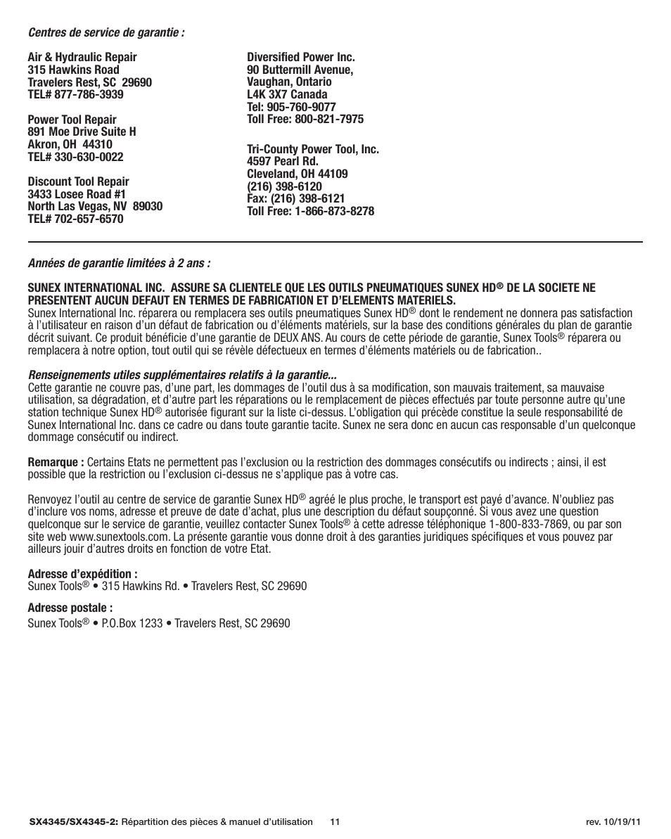 Sunex Tools SX4345 User Manual | Page 11 / 11