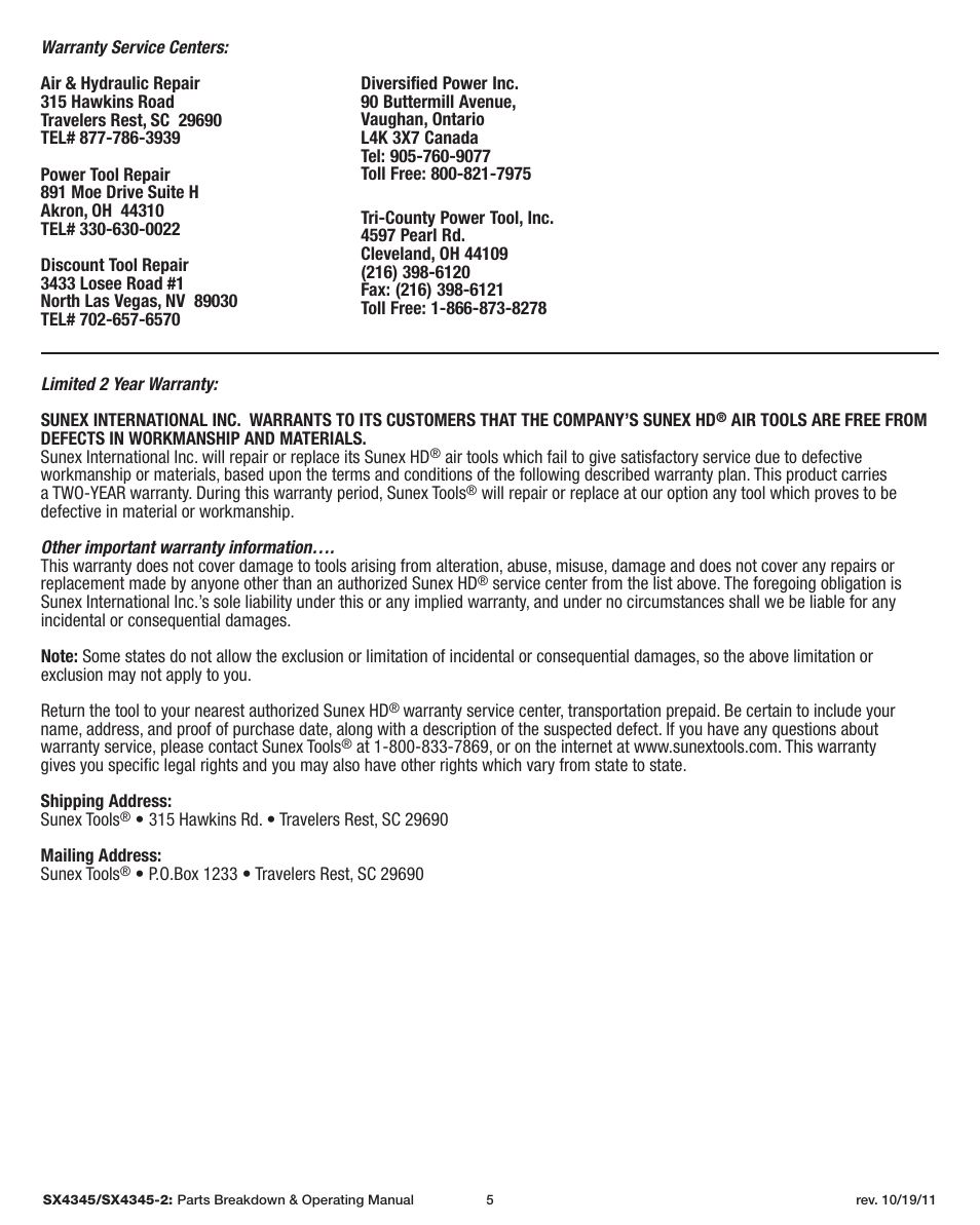 Sunex Tools SX4345 User Manual | Page 5 / 11