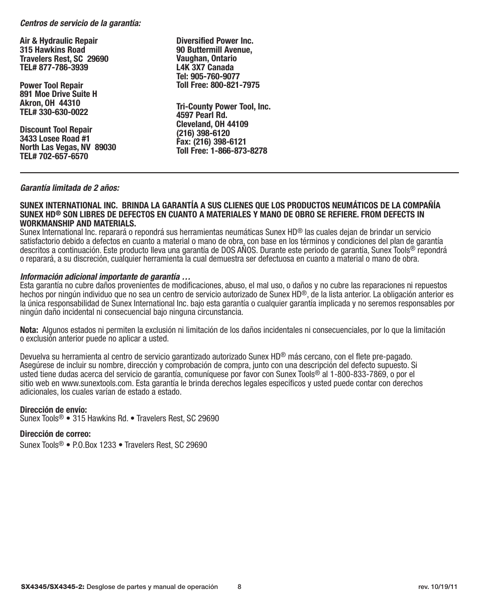 Sunex Tools SX4345 User Manual | Page 8 / 11