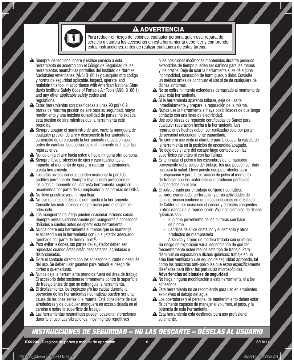 Advertencia | Sunex Tools SX9200 User Manual | Page 6 / 11