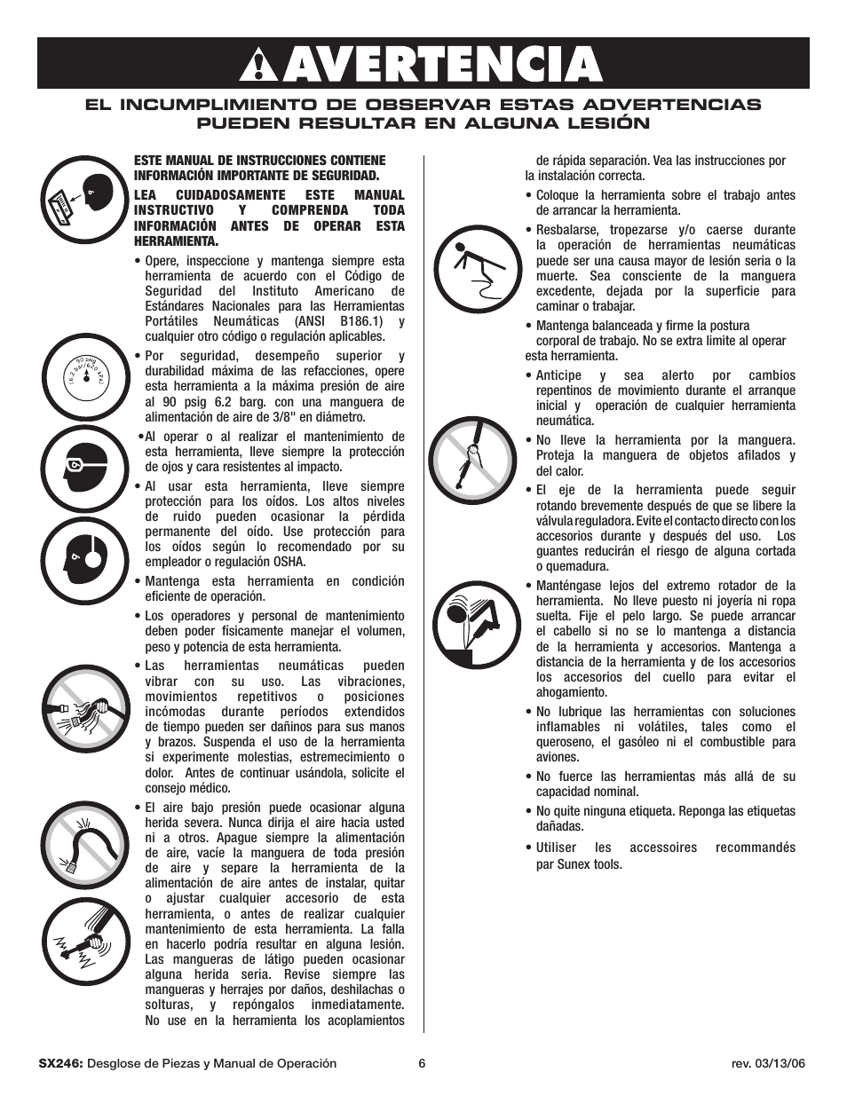 Warning | Sunex Tools SX246 User Manual | Page 6 / 10