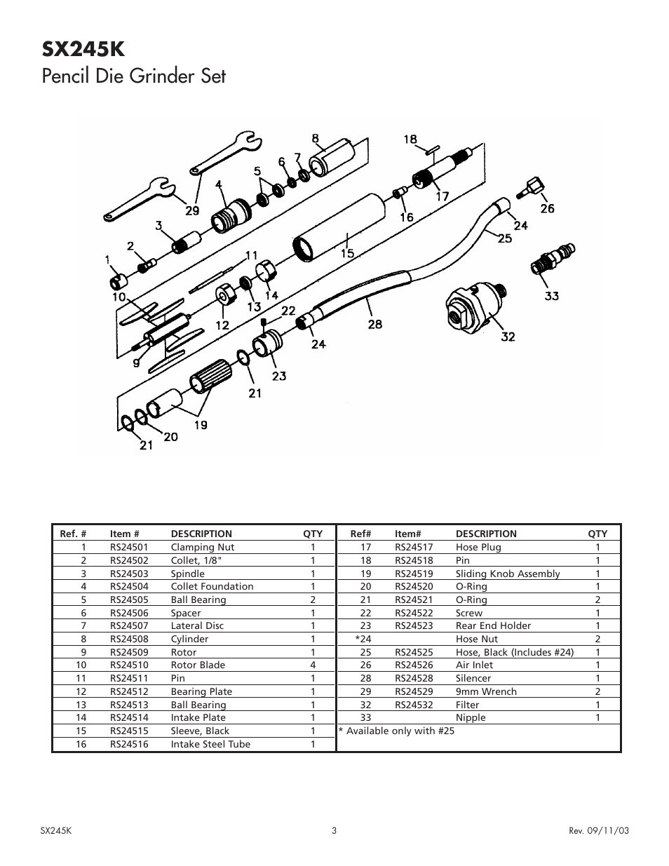 Sx245k pencil die grinder set | Sunex Tools SX245K User Manual | Page 3 / 4