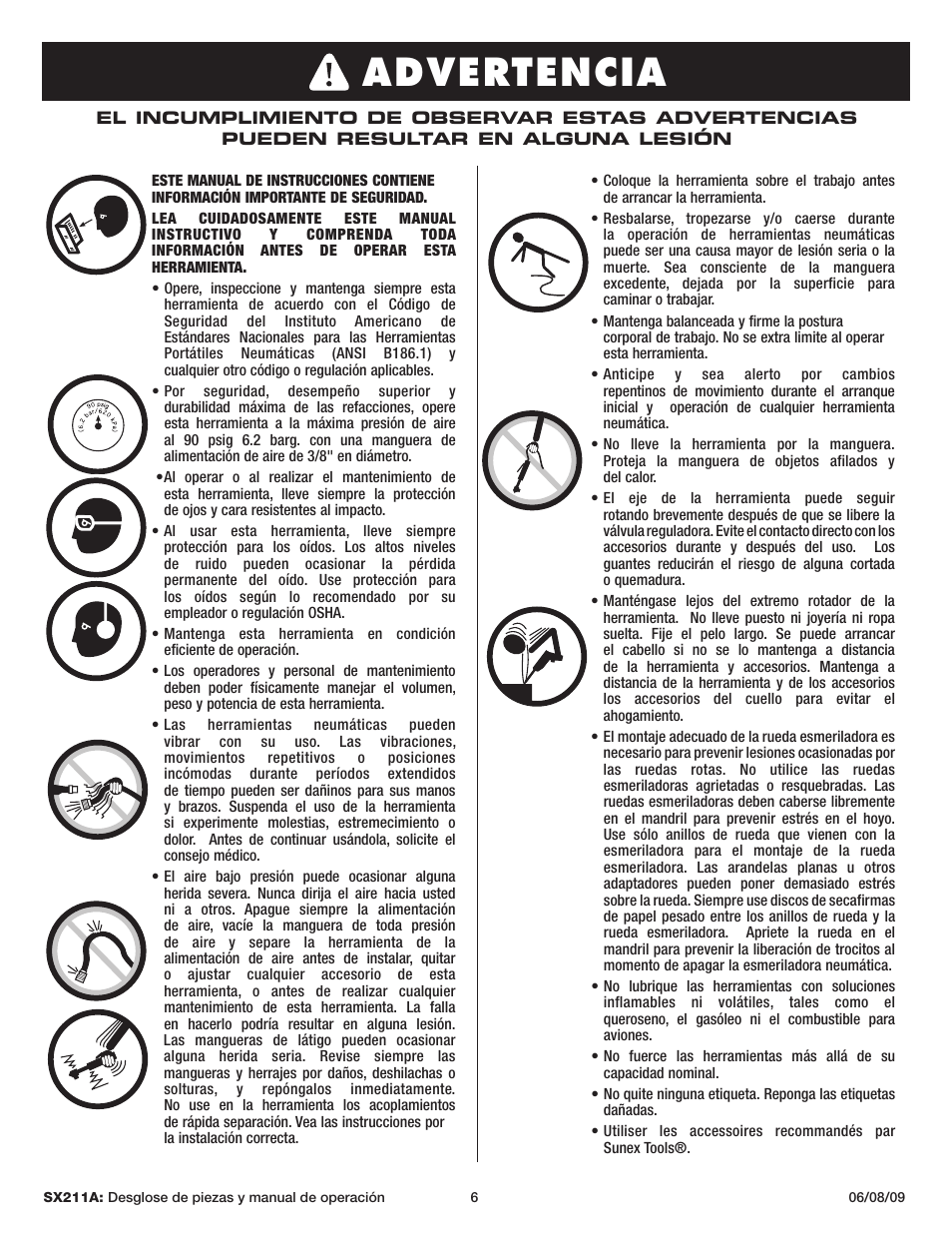 Warning, Avertissement | Sunex Tools SX211A User Manual | Page 6 / 10