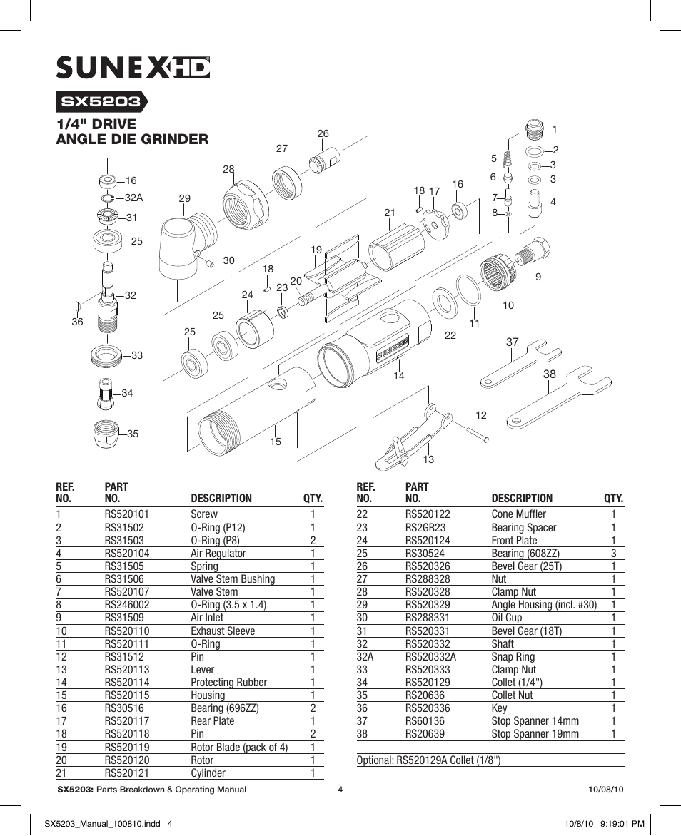 1/4" drive angle die grinder | Sunex Tools SX5203 User Manual | Page 4 / 11