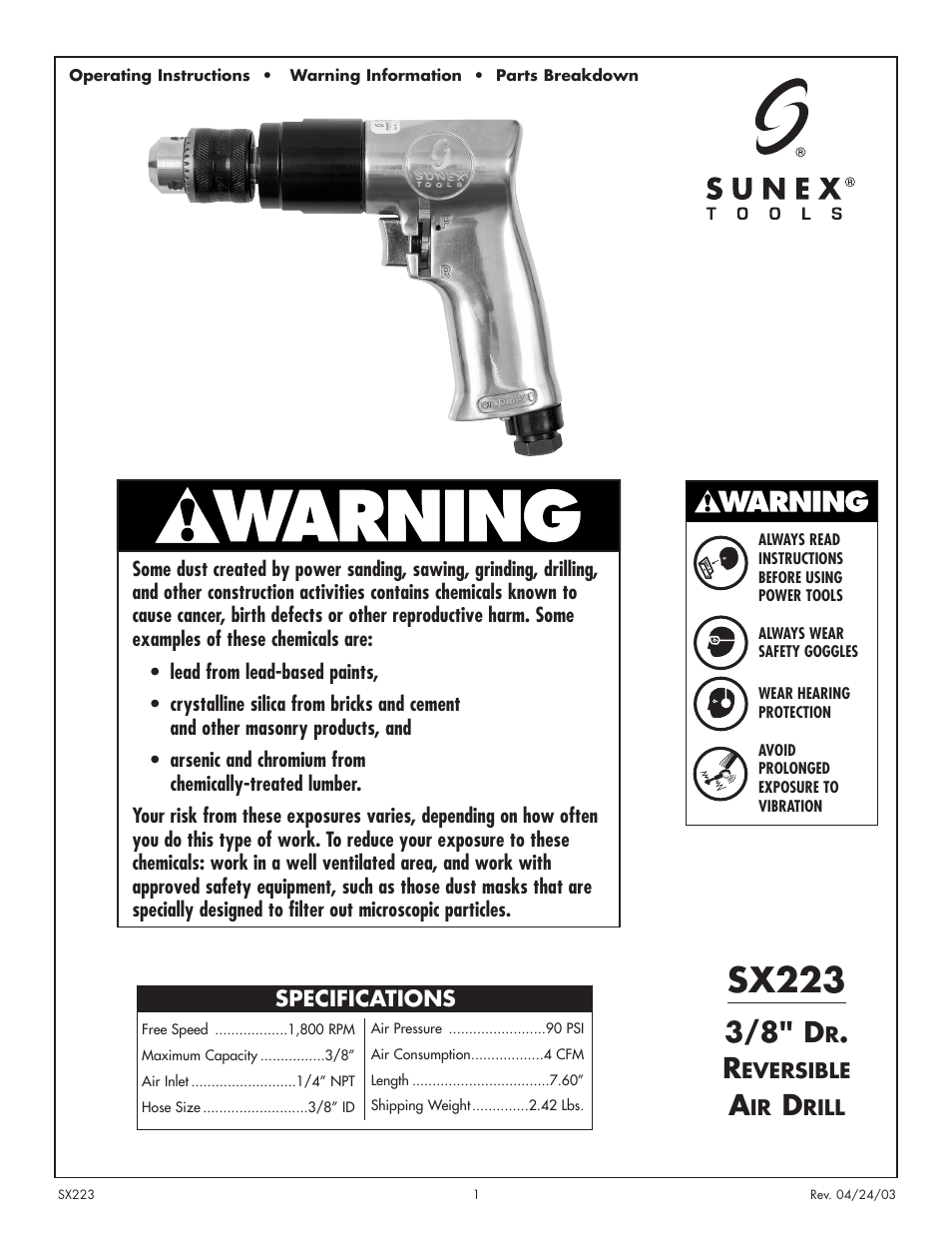 Sunex Tools SX223 User Manual | 4 pages