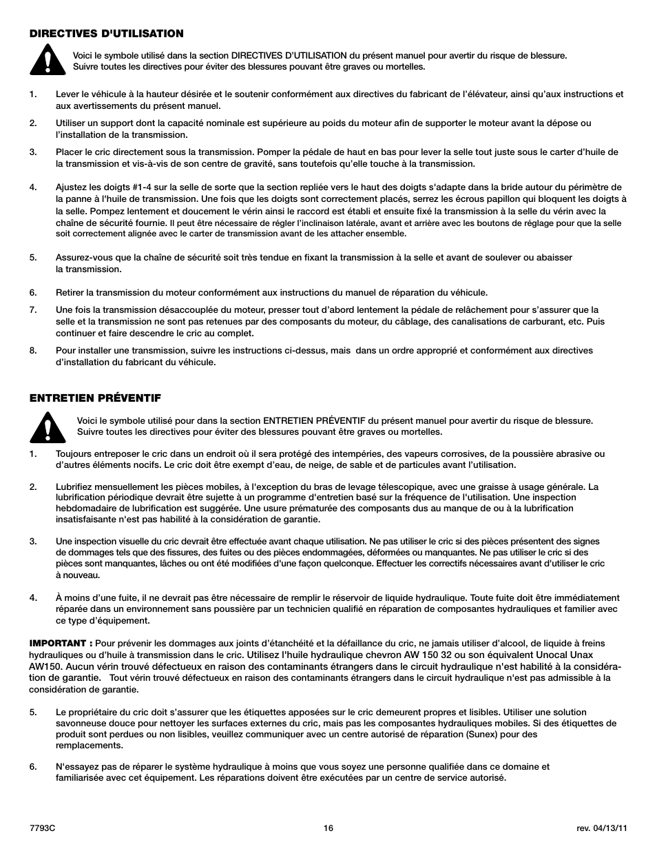 Sunex Tools 7793C User Manual | Page 16 / 17