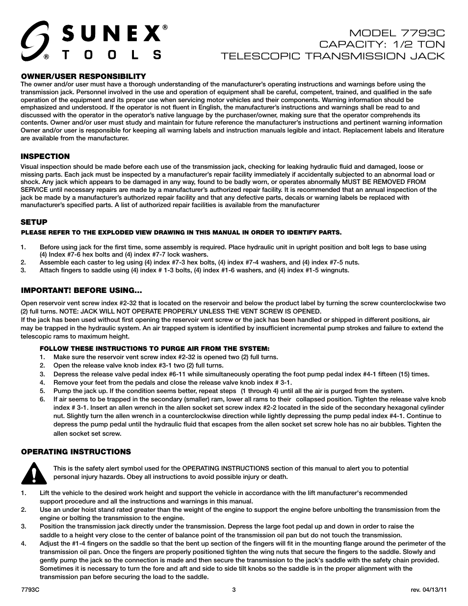 Sunex Tools 7793C User Manual | Page 3 / 17