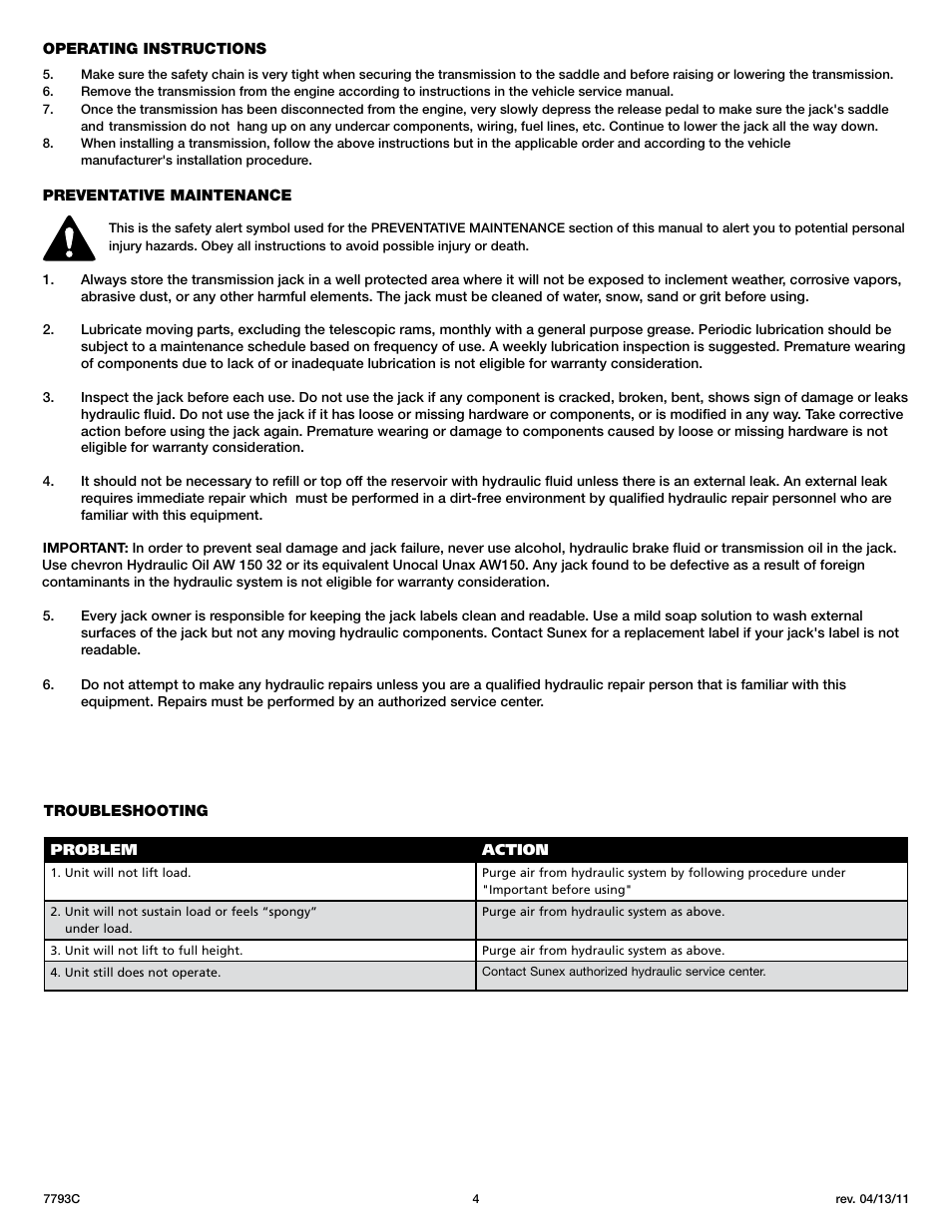 Sunex Tools 7793C User Manual | Page 4 / 17