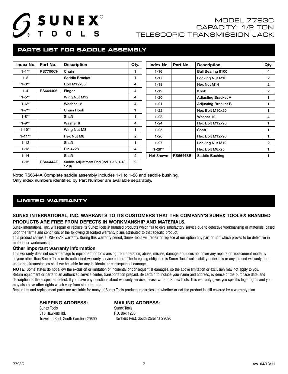 Sunex Tools 7793C User Manual | Page 7 / 17