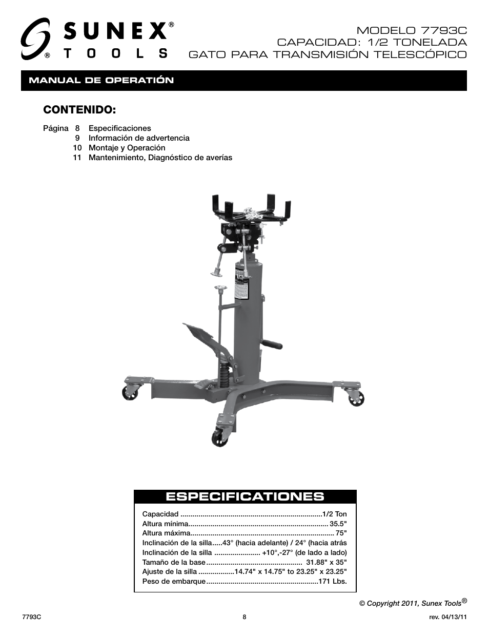 Sunex Tools 7793C User Manual | Page 8 / 17