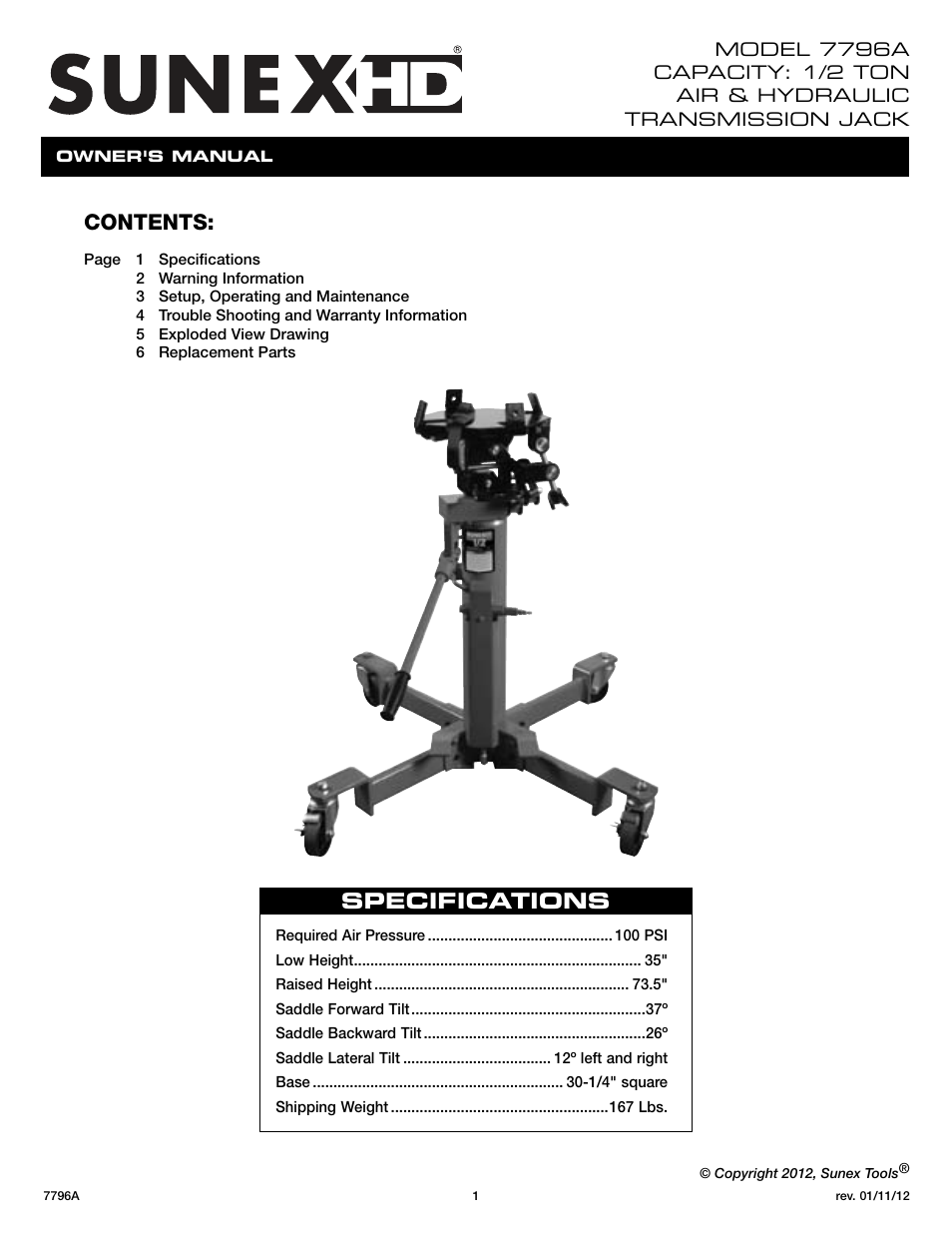 Sunex Tools 7796 User Manual | 14 pages