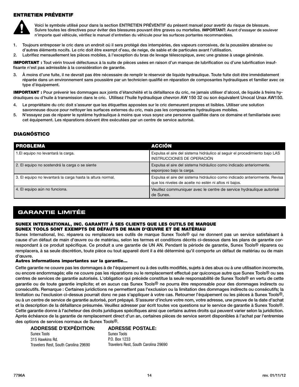 Sunex Tools 7796 User Manual | Page 14 / 14