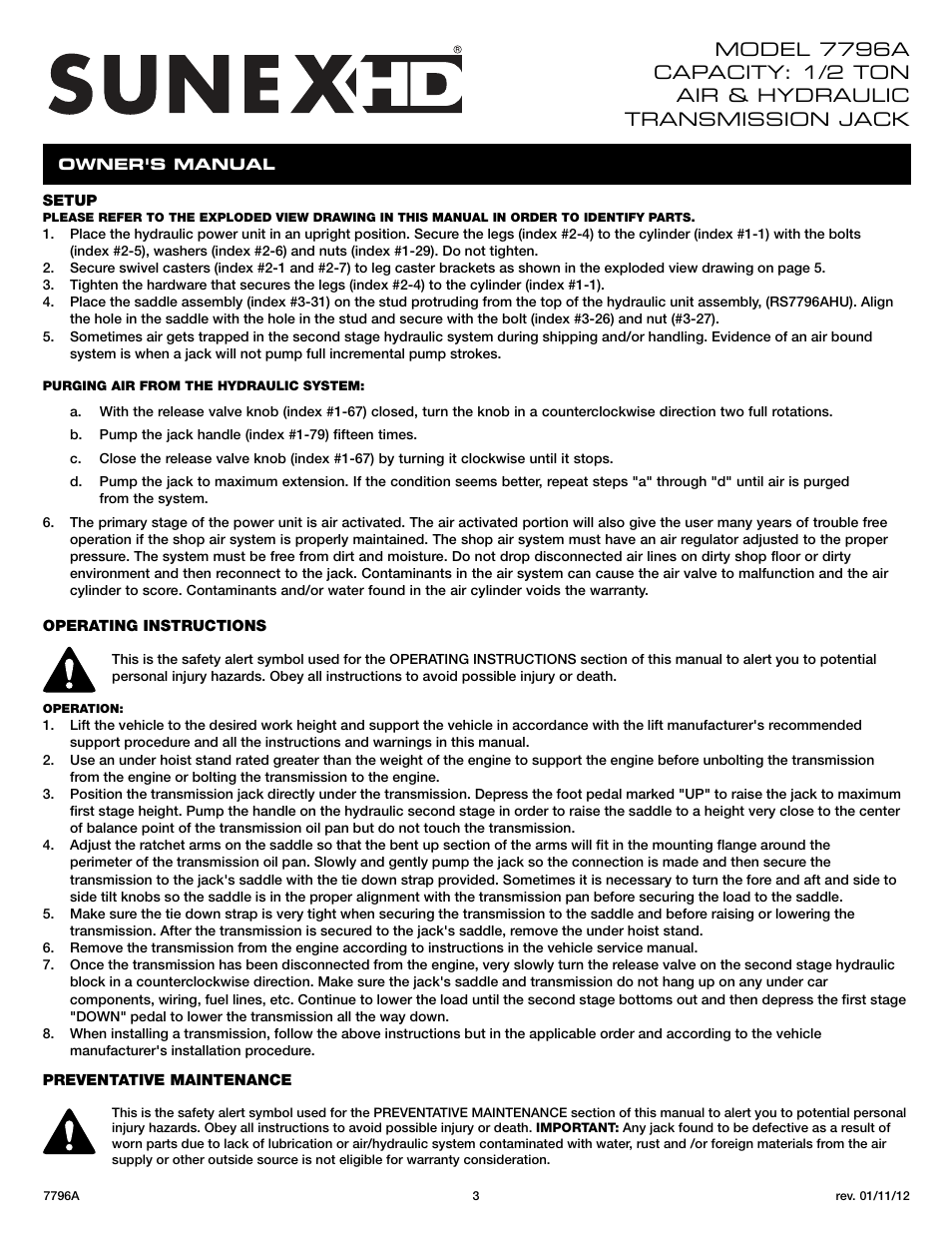 Sunex Tools 7796 User Manual | Page 3 / 14