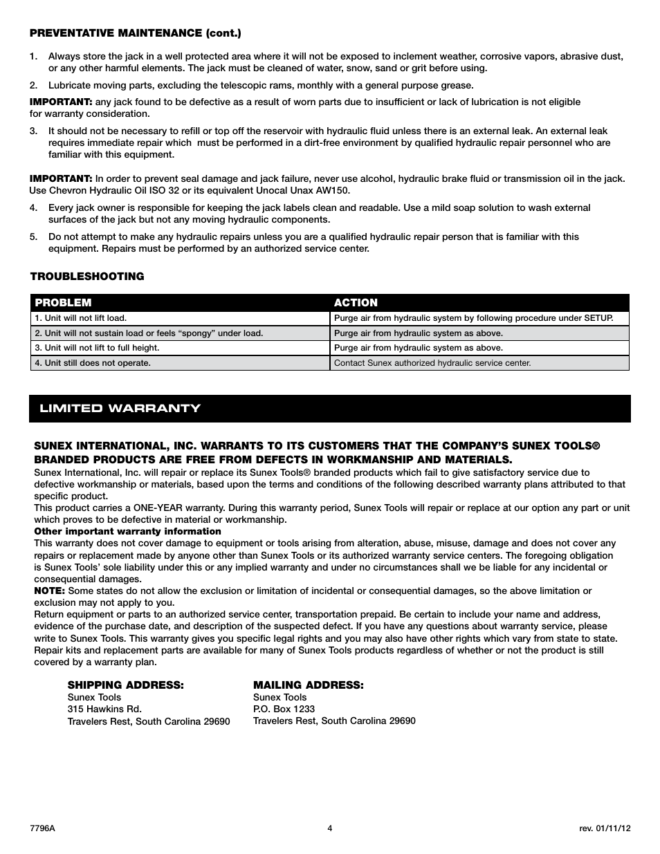 Sunex Tools 7796 User Manual | Page 4 / 14