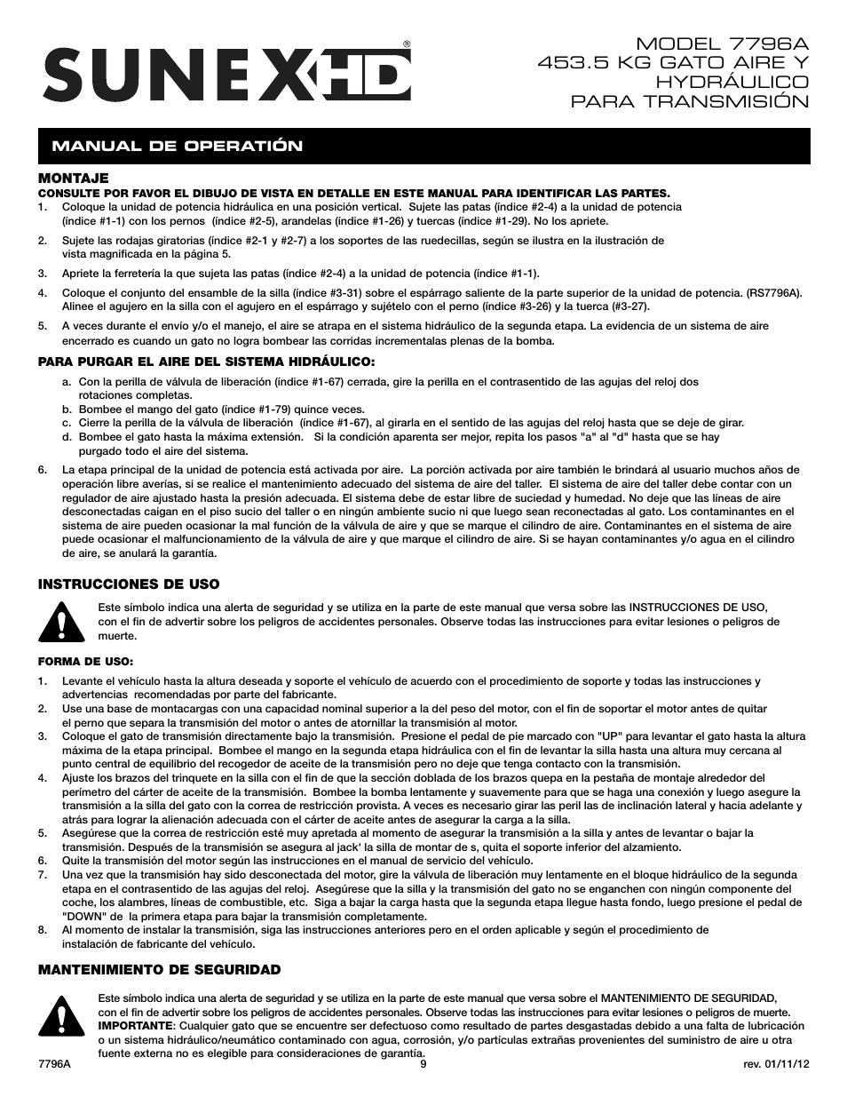 Sunex Tools 7796 User Manual | Page 9 / 14