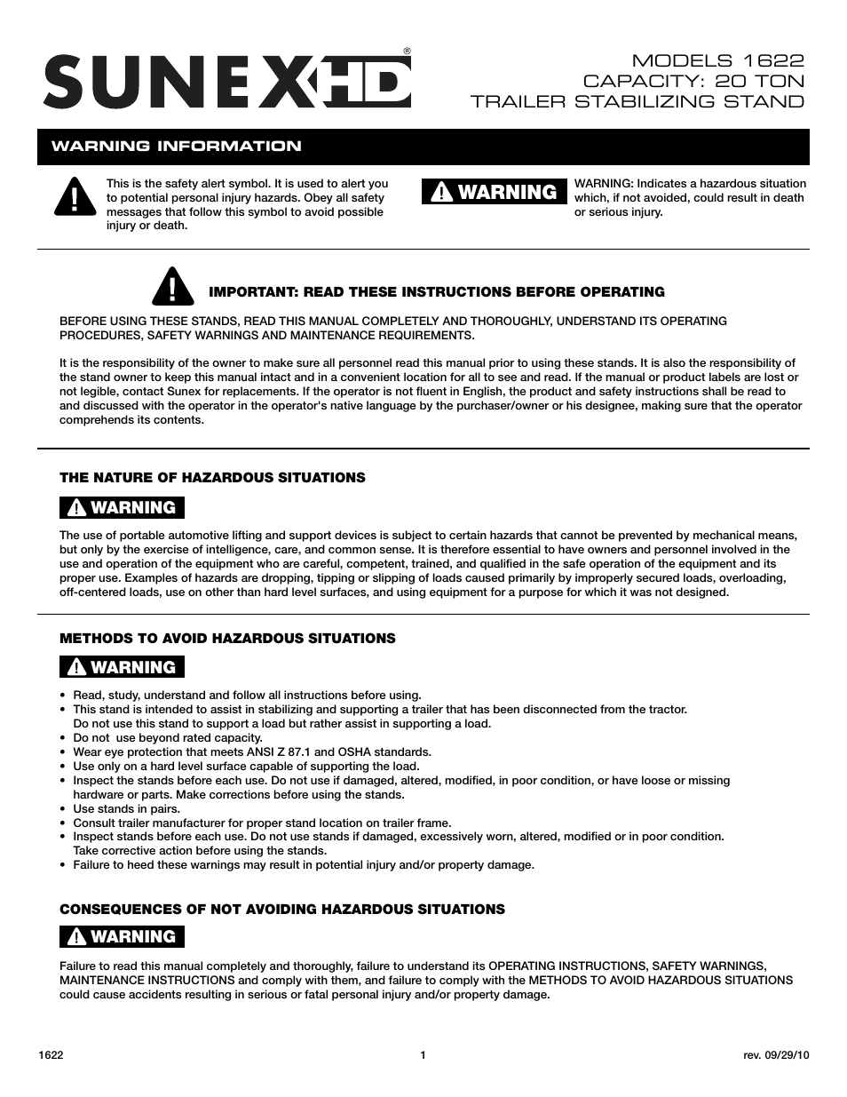 Sunex Tools 1622 User Manual | 10 pages