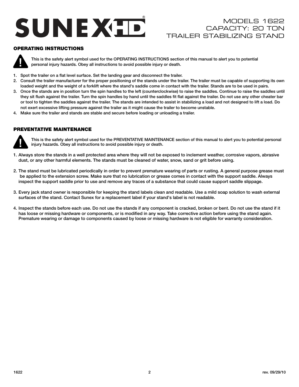 Sunex Tools 1622 User Manual | Page 2 / 10