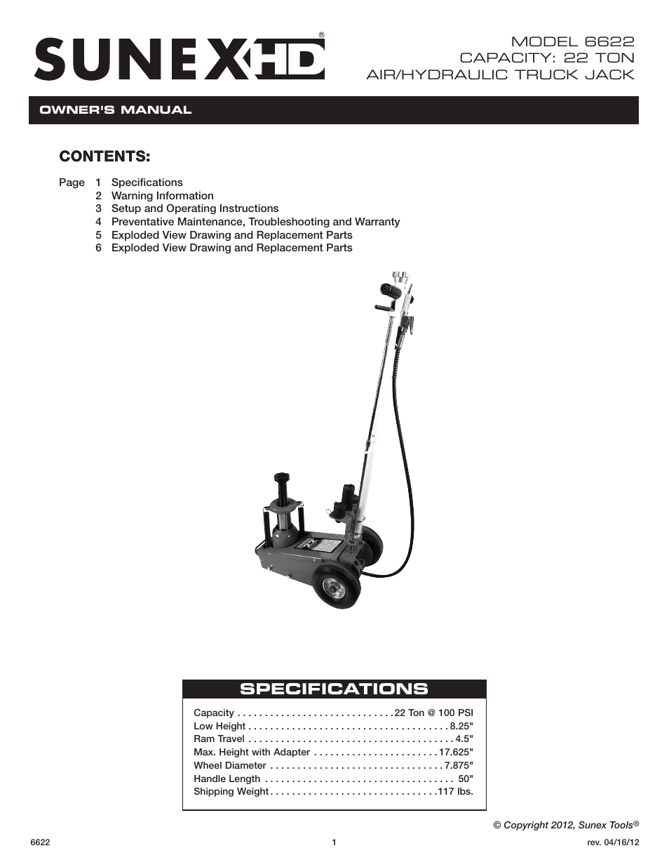 Sunex Tools 6622 User Manual | 16 pages