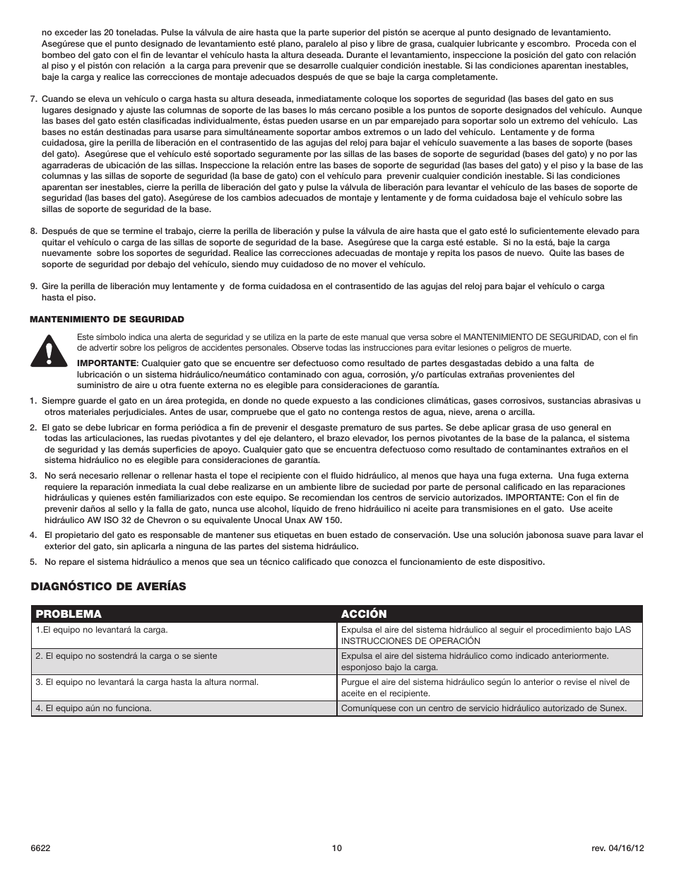 Sunex Tools 6622 User Manual | Page 10 / 16