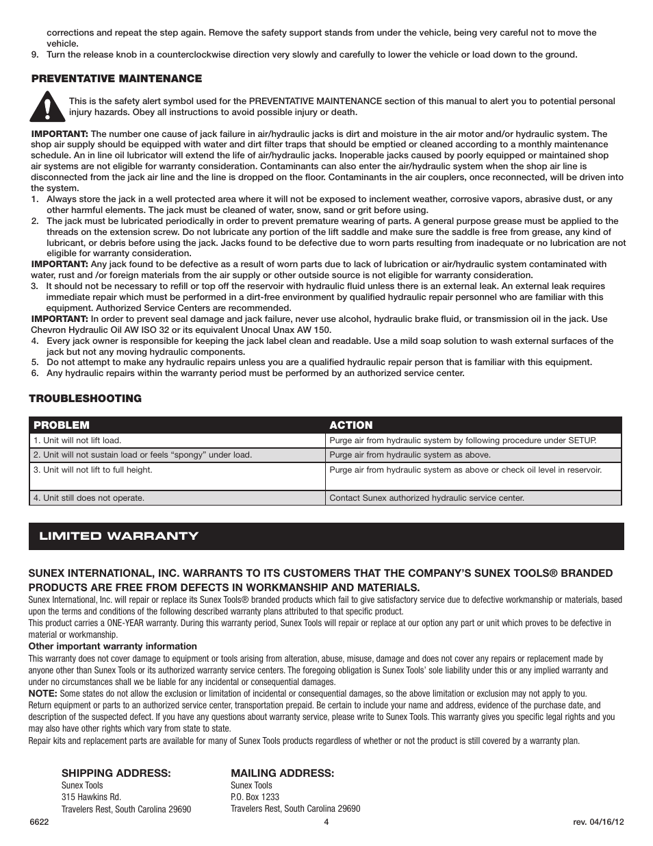 Sunex Tools 6622 User Manual | Page 4 / 16