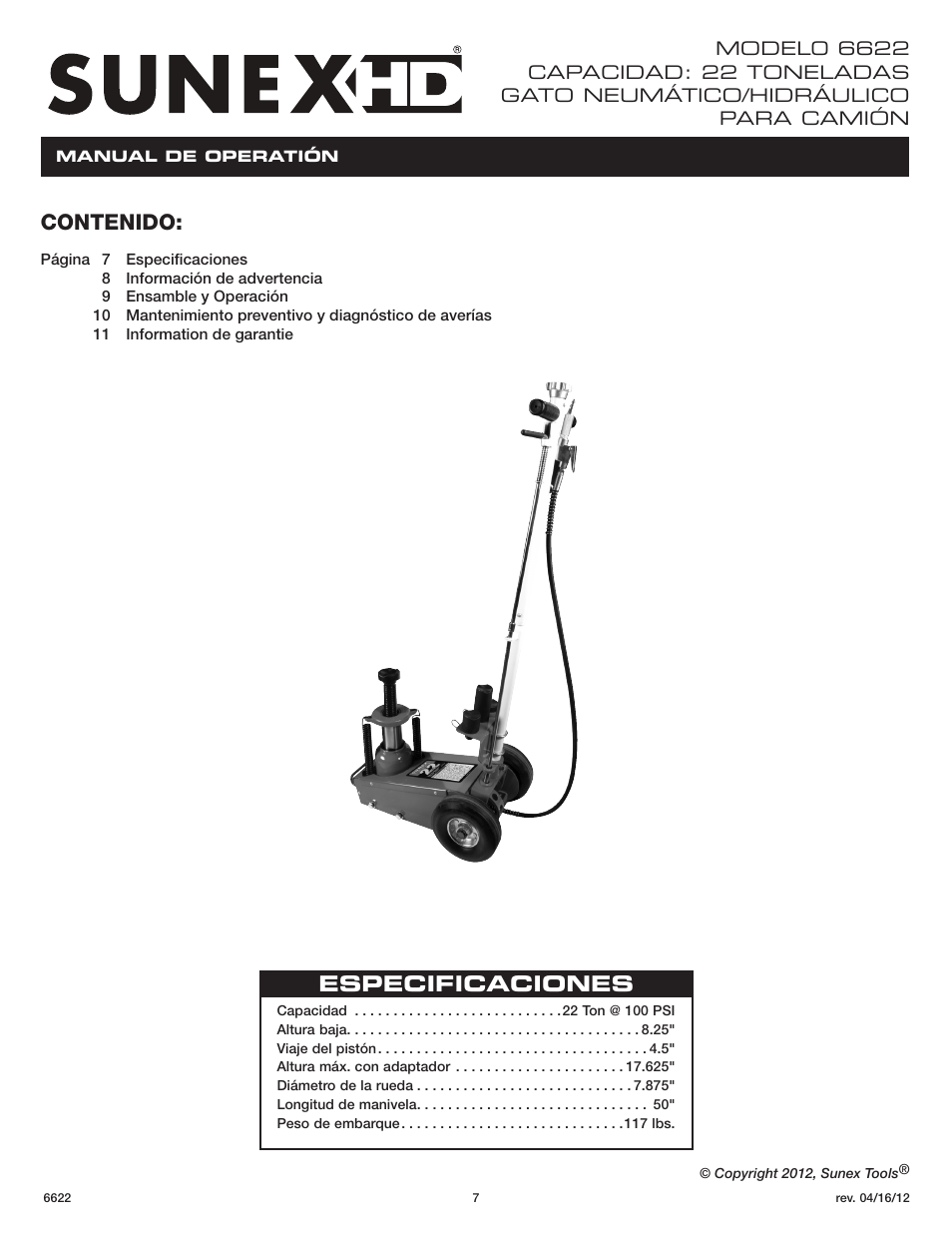 Sunex Tools 6622 User Manual | Page 7 / 16