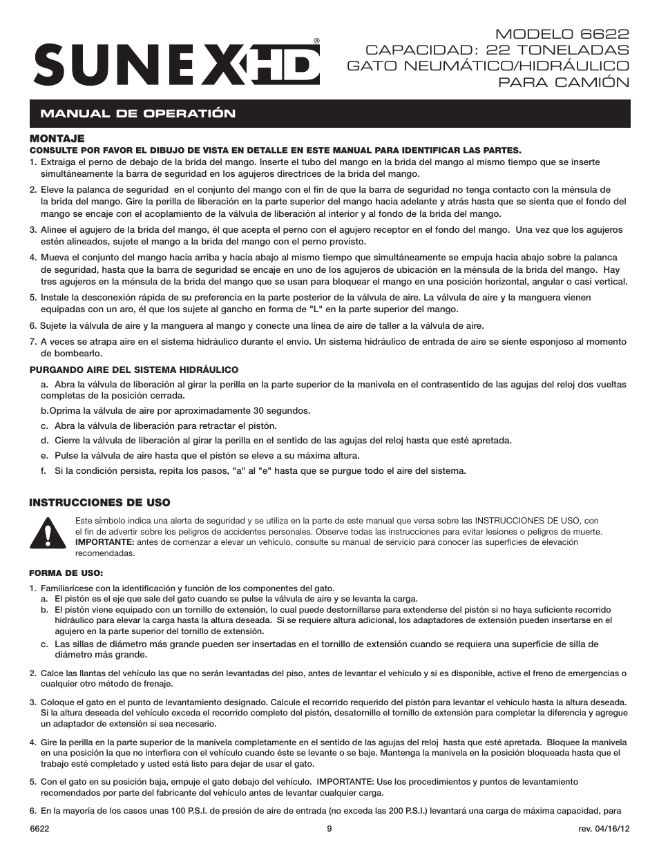 Sunex Tools 6622 User Manual | Page 9 / 16