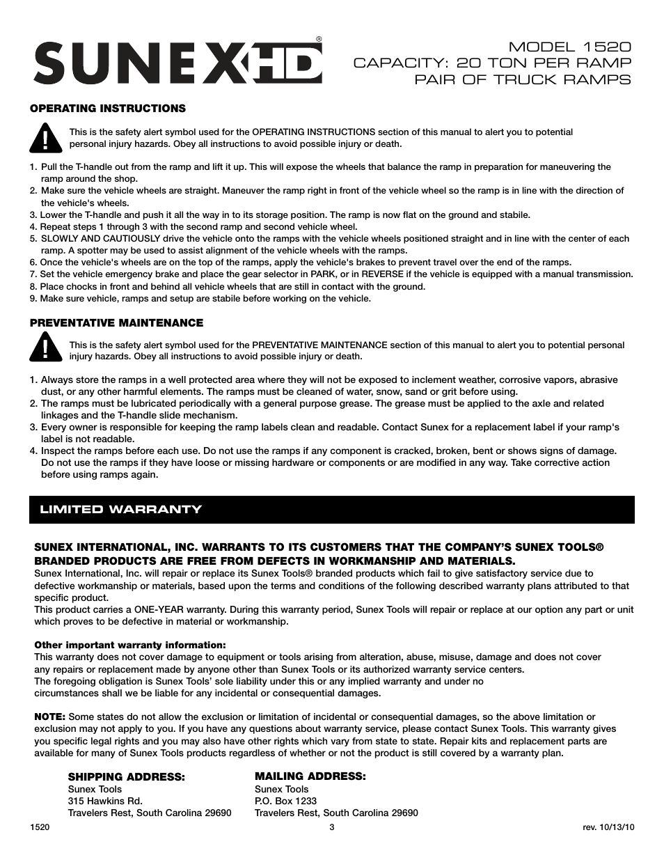 Sunex Tools 1520 User Manual | Page 3 / 12