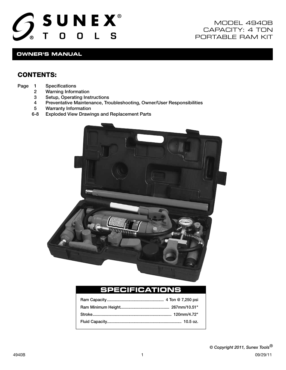 Sunex Tools 4940B User Manual | 18 pages