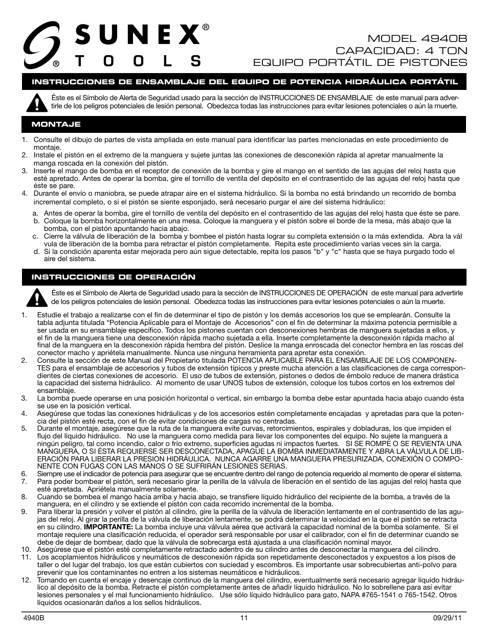Sunex Tools 4940B User Manual | Page 11 / 18