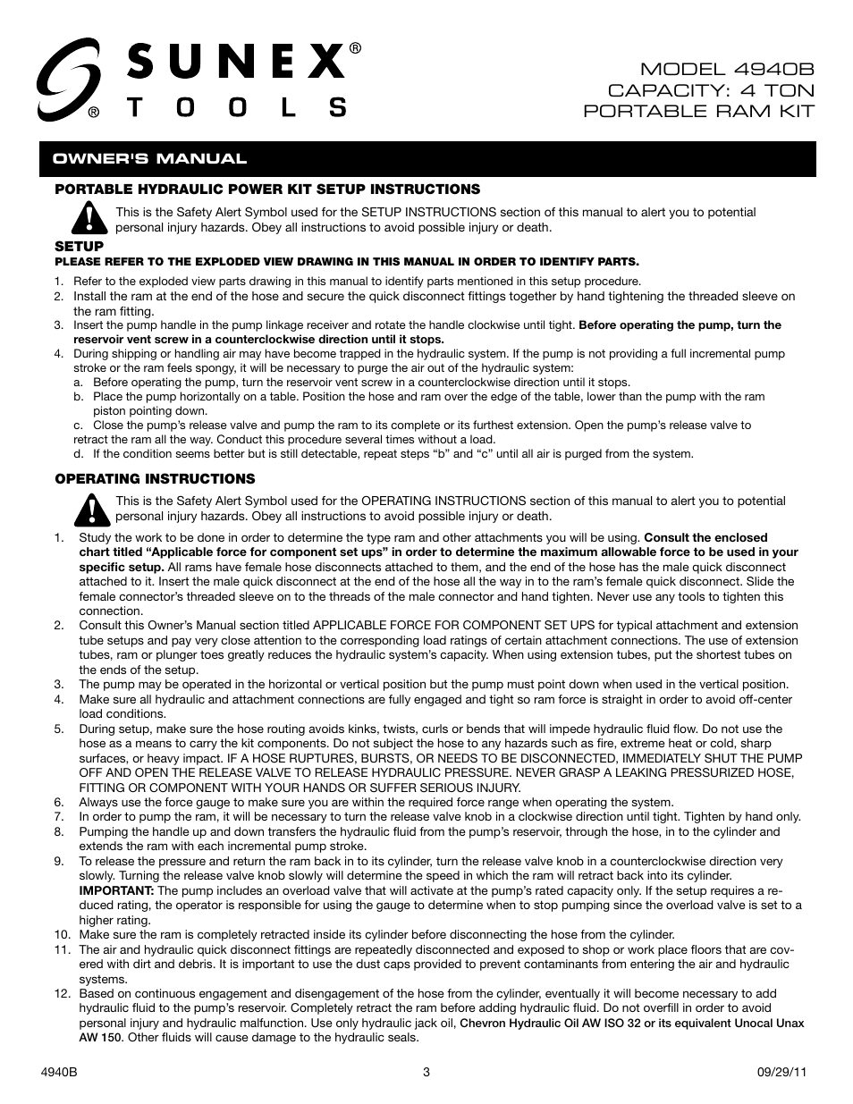 Sunex Tools 4940B User Manual | Page 3 / 18