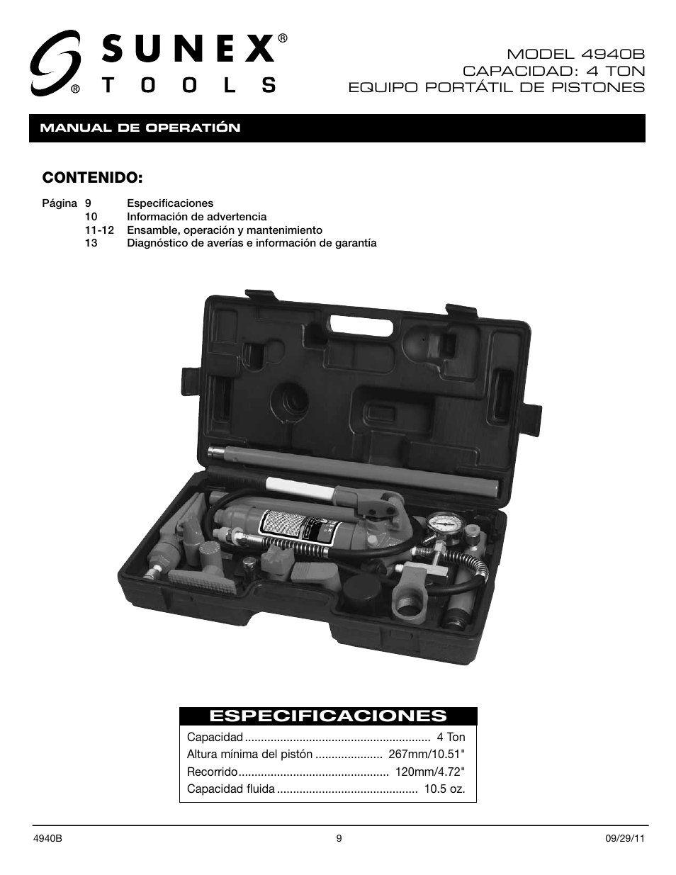 Sunex Tools 4940B User Manual | Page 9 / 18