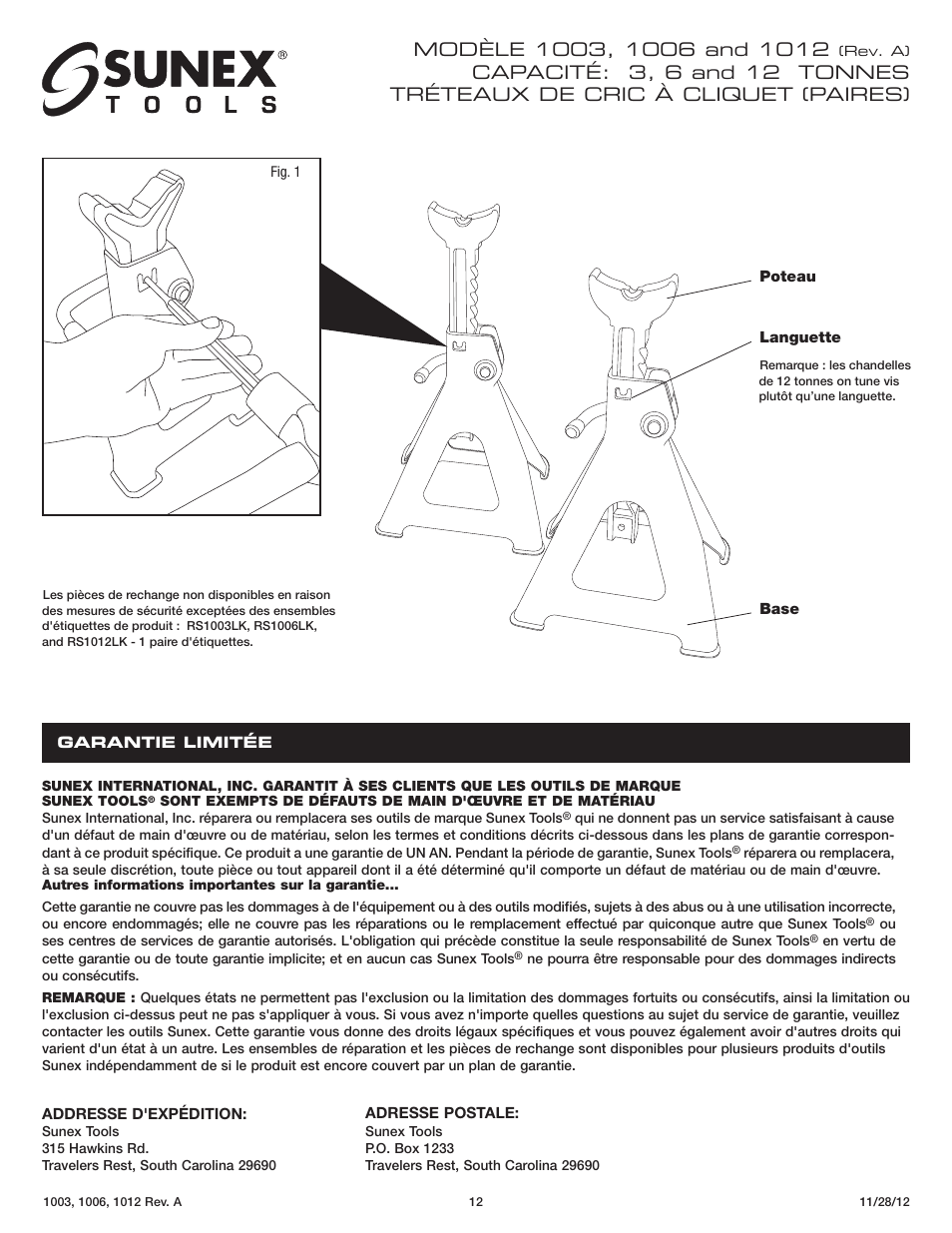 Sunex Tools 1012 User Manual | Page 12 / 12