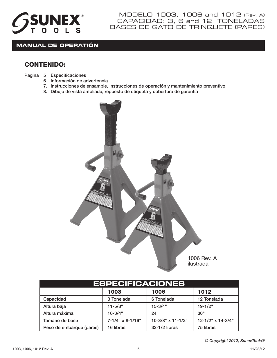 Sunex Tools 1012 User Manual | Page 5 / 12