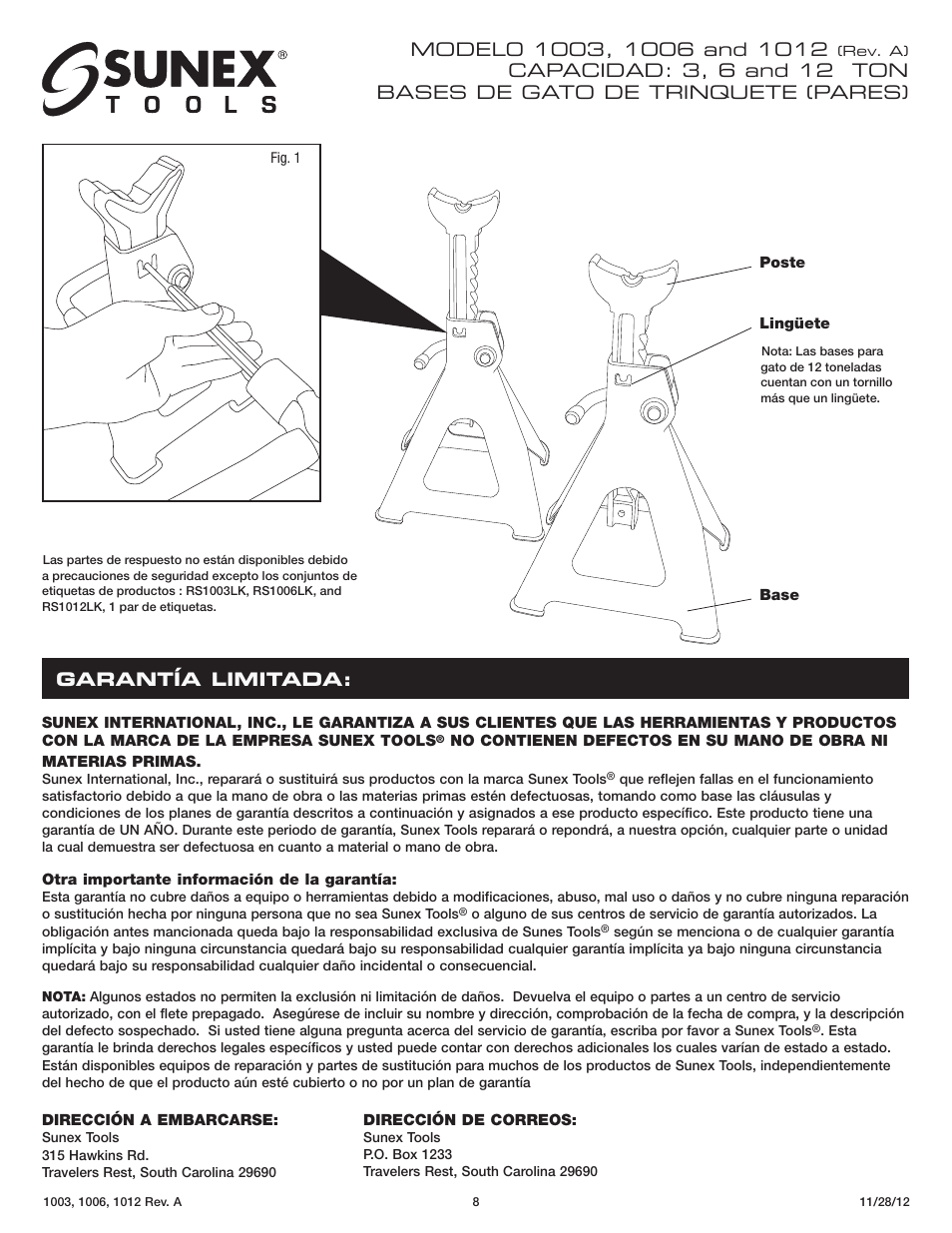 Sunex Tools 1012 User Manual | Page 8 / 12