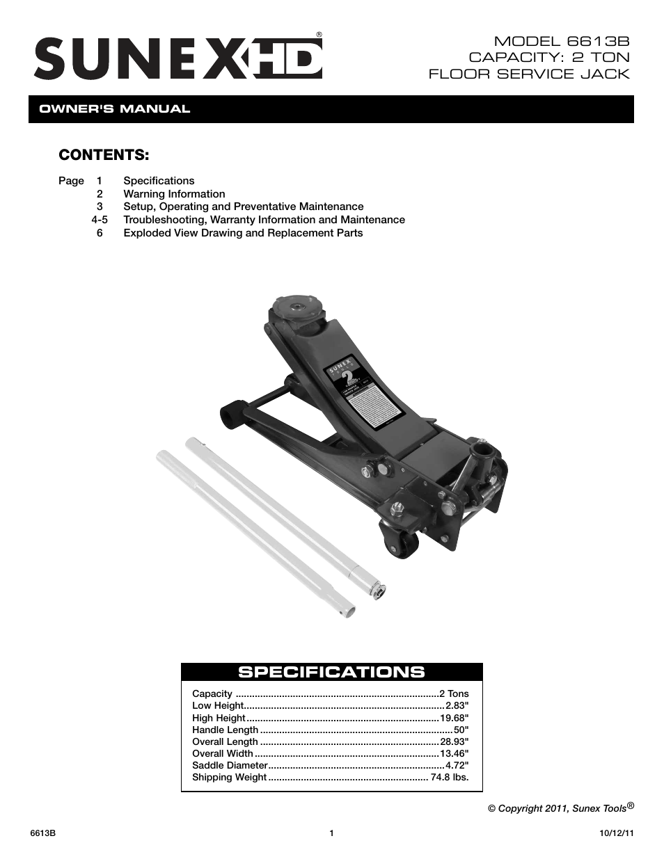 Sunex Tools 6613B User Manual | 15 pages