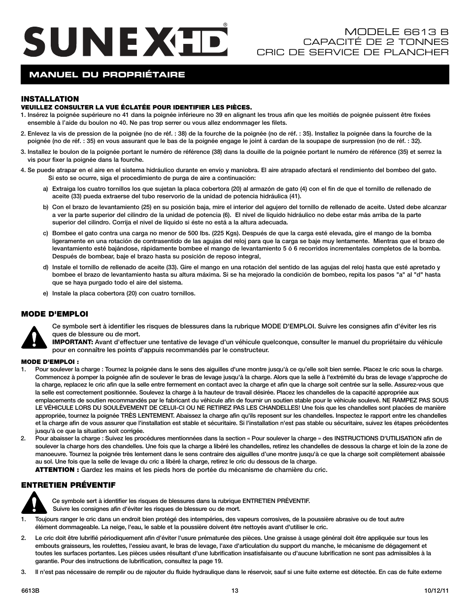 Modele | Sunex Tools 6613B User Manual | Page 13 / 15