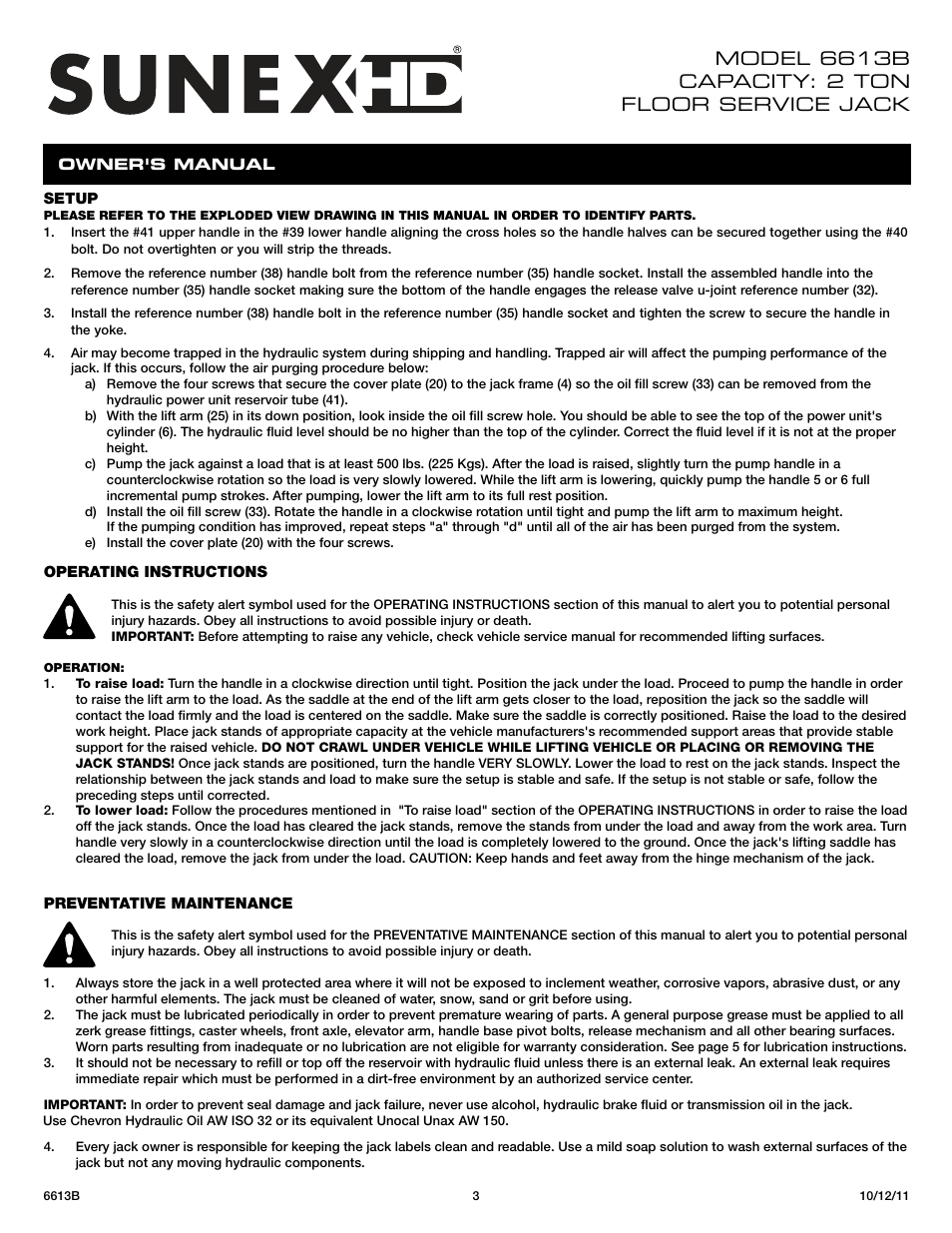 Sunex Tools 6613B User Manual | Page 3 / 15