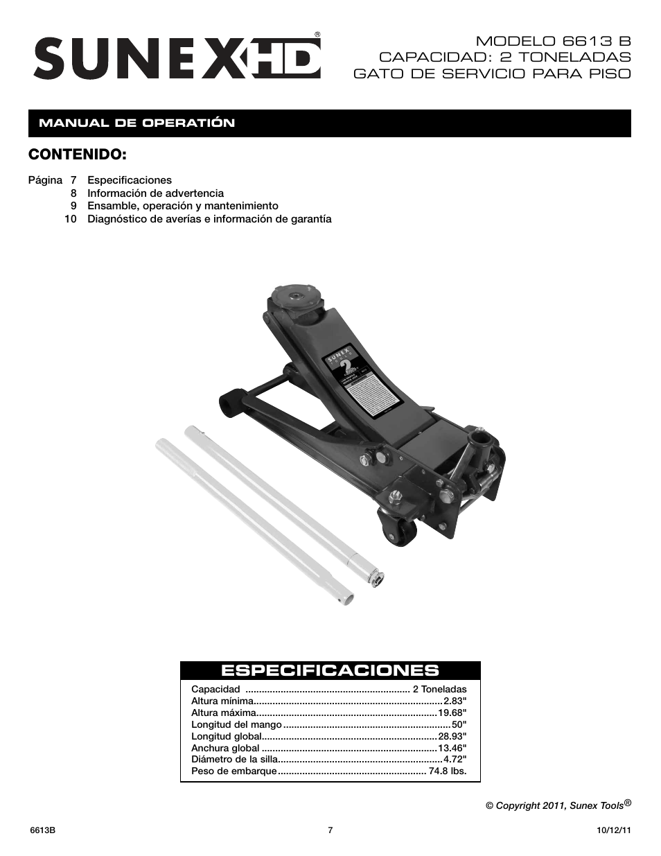 Sunex Tools 6613B User Manual | Page 7 / 15