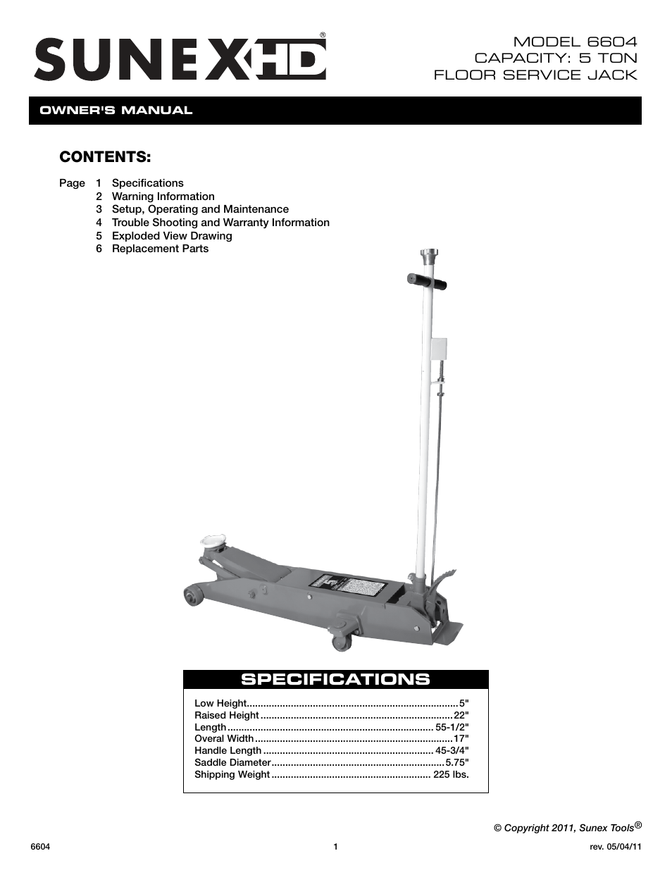 Sunex Tools 6604 User Manual | 14 pages