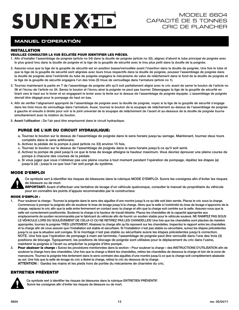 Sunex Tools 6604 User Manual | Page 13 / 14