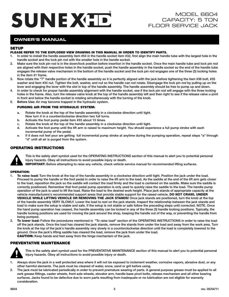 Sunex Tools 6604 User Manual | Page 3 / 14